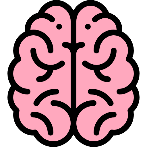 brain | Gurneet Cartoon pink brain with a bold black outline, front view style.