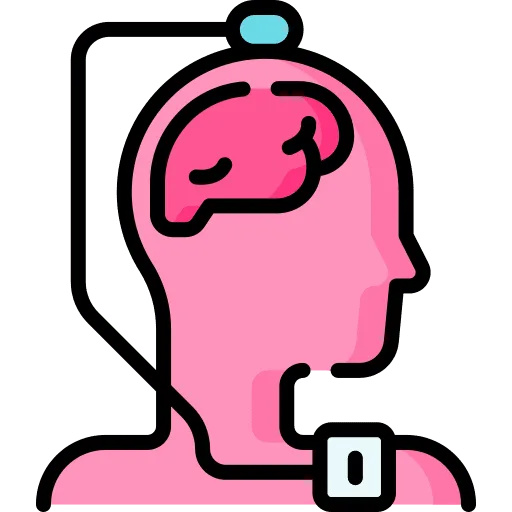 Stylized pink head in profile with a brain outline, symbolizing thinking or neuroscience.