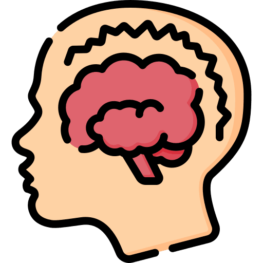 epilepsy 1 | Gurneet Illustration of a side-profile head with a pink brain inside, representing brain/mental health or neuroscience.