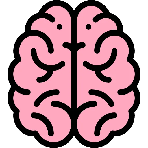 Abstract pink brain illustration on a black background, stylized for icons or graphics.
