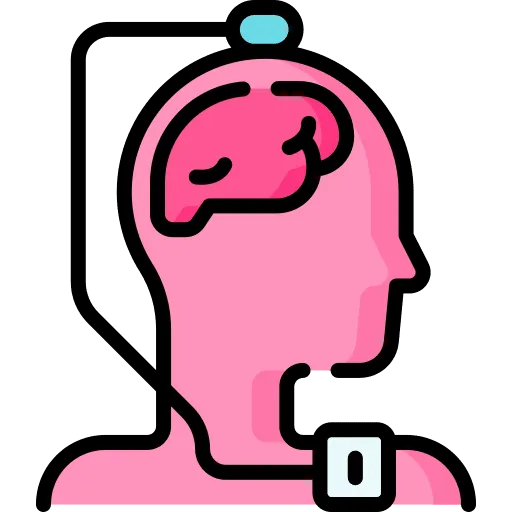 Stylized pink head with a black brain outline, symbolizing mental health or neuroscience on a black background.